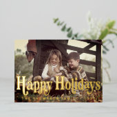 トレンディーシンプルレトロタイポグラフィフォトクリスマス 箔シーズンカード (立ち正面)