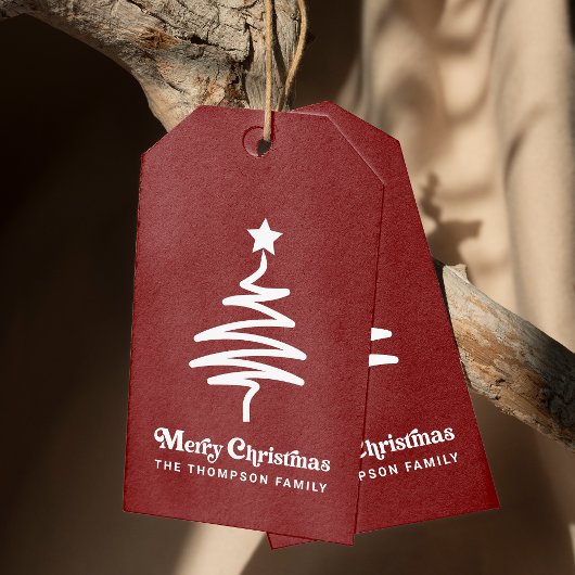 トレンディーシンプルレトロレッドクリスマス差出人住所 ギフトタグ