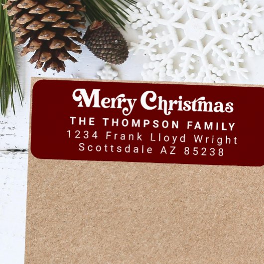 トレンディーシンプルレトロレッドクリスマス差出人住所 ラベル
