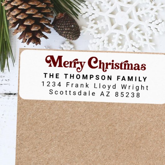 トレンディーシンプルレトロレッドクリスマス差出人住所 ラベル
