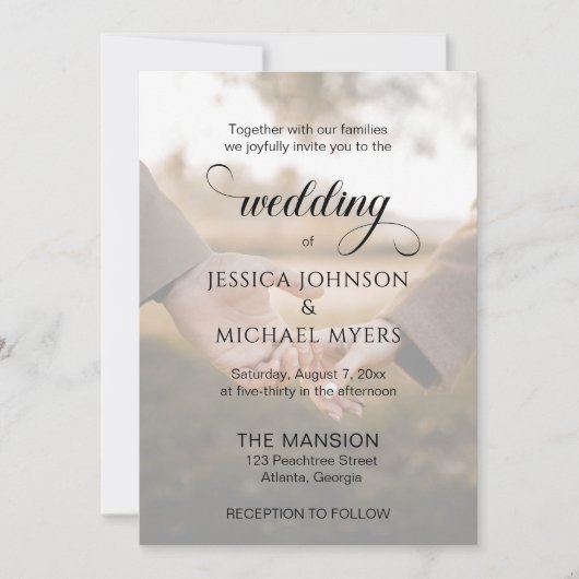 トレンディーシンプル書道オーバーレイ結婚写真 招待状 (正面)