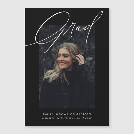 トレンディーシンプル書道3枚写真卒業 マグネット招待状 (正面)