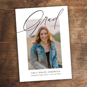 トレンディーシンプル書道3枚写真卒業 招待状