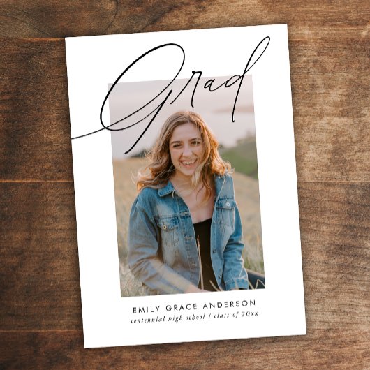 トレンディーシンプル書道3枚写真卒業 招待状