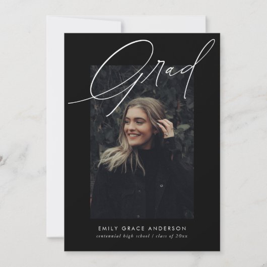 トレンディーシンプル書道3枚写真卒業 案内状 (正面)