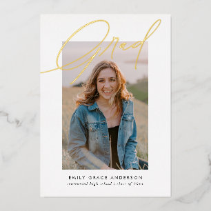 トレンディーシンプル書道3枚写真卒業 箔招待状