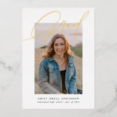 トレンディーシンプル書道3枚写真卒業 箔招待状 (正面)