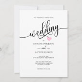 トレンディーシンプル白黒ピンク結婚ハート 招待状 (正面)