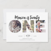 トレンディーシンプル3写真おもしろい21歳の誕生日 招待状 (正面)