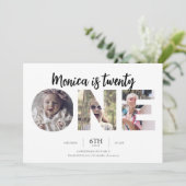 トレンディーシンプル3写真おもしろい21歳の誕生日 招待状 (スタンド正面)