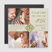 トレンディーシンプル3枚の写真QRコード日付を保存 マグネット招待状 (正面/裏面)