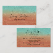 トレンディーシーグリーンと燃えたオレンジ色の抽象芸術モザイク 名刺 (正面/裏面)