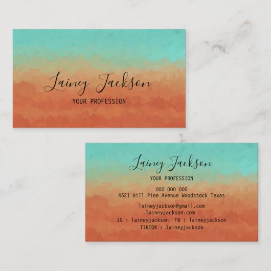 トレンディーシーグリーンと燃えたオレンジ色抽象芸術 名刺 (正面/裏面)