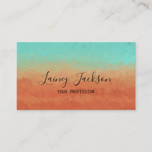 トレンディーシーグリーンと燃えたオレンジ色抽象芸術 名刺 (正面)