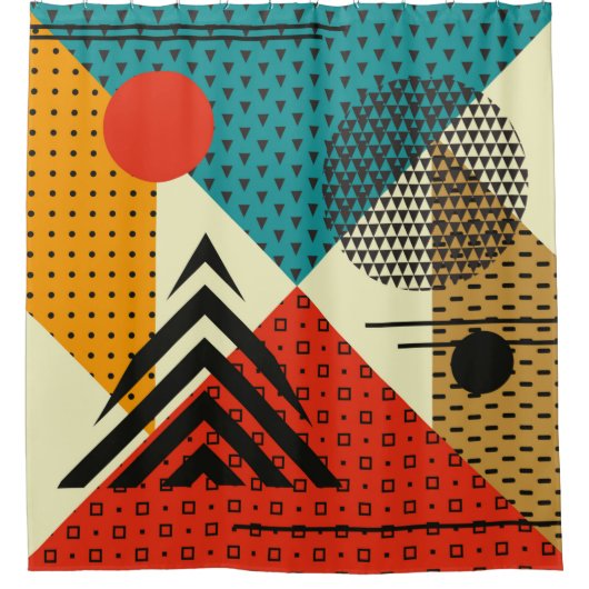 トレンディージオメトリ要素。レトロスタイルテクスチャ、pa シャワーカーテン (正面)