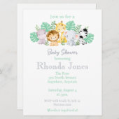 トレンディージャングル動物の水の色のベビーシャワー 招待状 (正面/裏面)