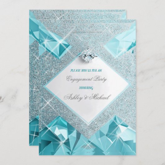 トレンディージュエリーターコイズスパークル洗練 招待状 (正面/裏面)