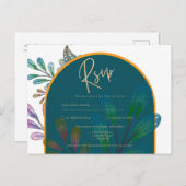 トレンディージュエルトーンティール（緑がかった色）マルーン金ゴールドウェディングRSVP ポストカード (正面/裏面)
