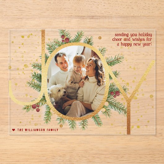 トレンディージョイパインブックスリースフォトクリスマスカード アクリル招待状 (正面)