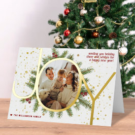 トレンディージョイパインブーフリースクリスマスフォト実在 箔グリーティングカード
