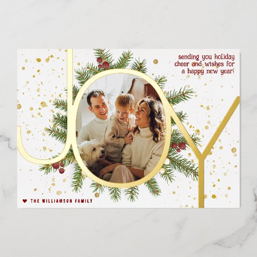 トレンディージョイパインブーフリースクリスマスフォト実在 箔シーズンカード (正面)