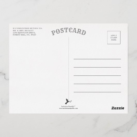 トレンディージョイパインブーフリースクリスマスフォト実在 箔シーズンポストカード (裏面)