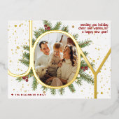 トレンディージョイパインブーフリースクリスマスフォト実在 箔シーズンポストカード (正面)