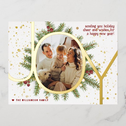 トレンディージョイパインブーフリースクリスマスフォト実在 箔シーズンポストカード (正面)