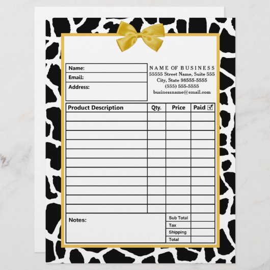 トレンディージラフェイエローボウブティックオーダー型枠 レターヘッド (正面/裏面)