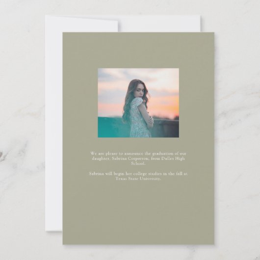 トレンディースクリプトとArch 2フォト卒業 案内状 (裏面)