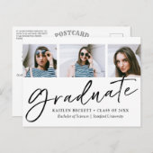 トレンディースクリプトのミニマル3写真卒業 案内ポストカード (正面/裏面)