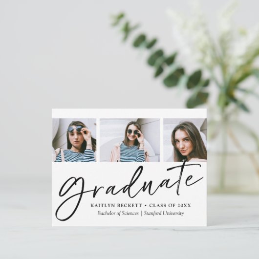 トレンディースクリプトのミニマル3写真卒業 案内ポストカード (スタンド正面)