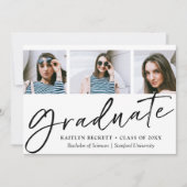 トレンディースクリプトのミニマル3写真卒業 案内状 (正面)