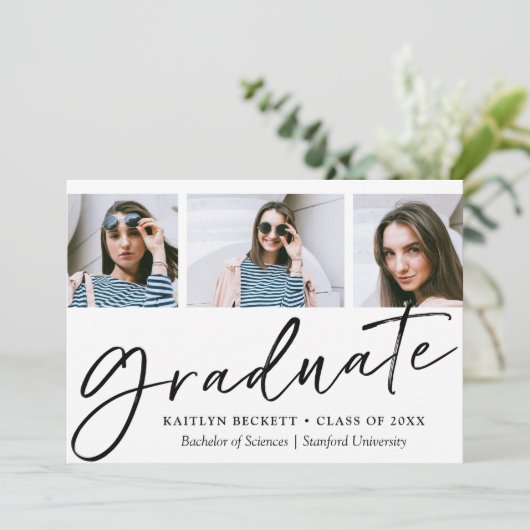 トレンディースクリプトのミニマル3写真卒業 案内状 (スタンド正面)