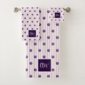 トレンディースクリプトイニシャル花赤面紫ストライプの バスタオルセット (インサイチュ)