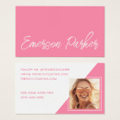 トレンディースクリプトインフルエンサーのピンクの写真プロファイルカード (正面&裏面)