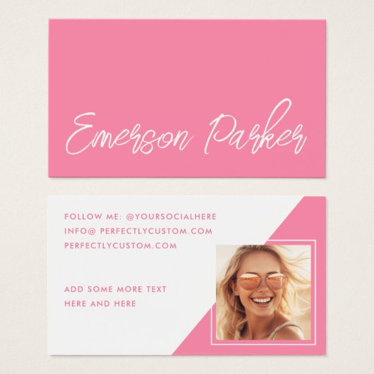 トレンディースクリプトインフルエンサーのピンクの写真プロファイルカード (正面&裏面)