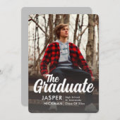 トレンディースクリプトオーバーレイシルバー |写真の卒業 案内状 (正面/裏面)