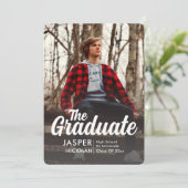 トレンディースクリプトオーバーレイシルバー |写真の卒業 案内状 (スタンド正面)