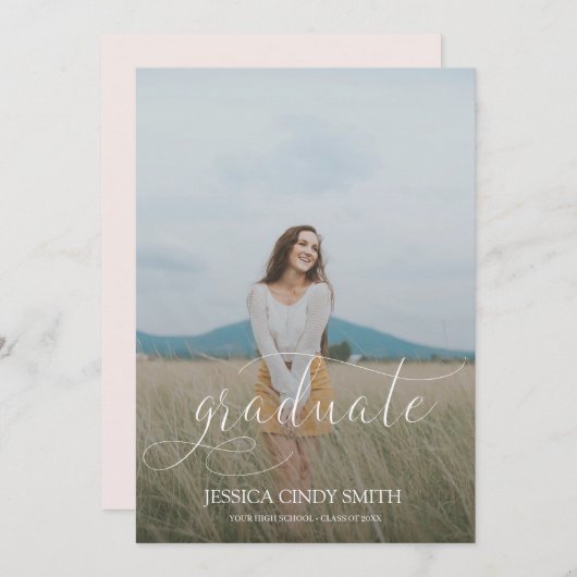 トレンディースクリプトオーバーレイ写真卒業 招待状 (正面/裏面)