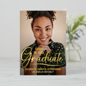 トレンディースクリプトオーバーレイ卒業パーティーの写真 箔招待状 (立ち正面)