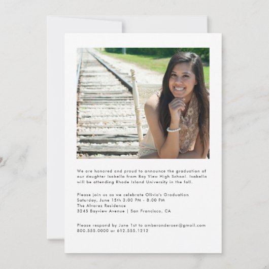 トレンディースクリプトオーバーレイ2枚の写真卒業記念 案内状 (裏面)