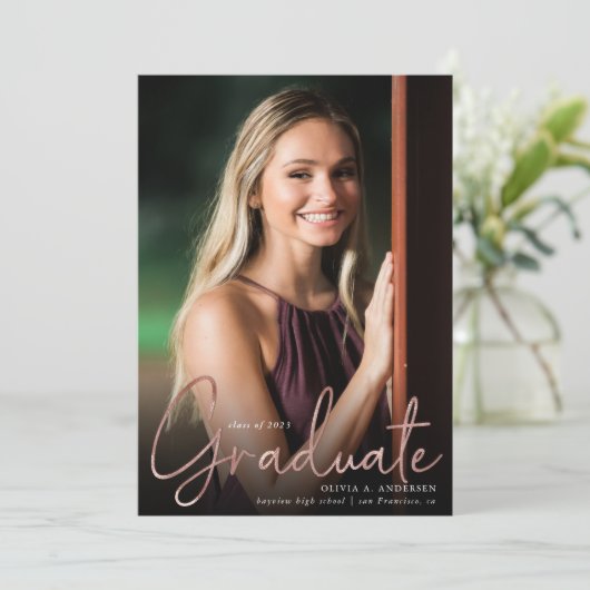 トレンディースクリプトオーバーレイ2枚の写真卒業記念 案内状 (スタンド正面)