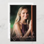 トレンディースクリプトオーバーレイ2枚の写真卒業記念 案内状 (正面/裏面)