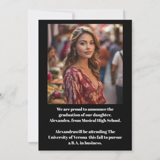 トレンディースクリプトオーバーレイ2枚の写真卒業 案内状 (裏面)