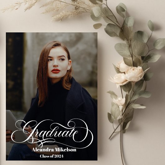 トレンディースクリプトオーバーレイ2枚の写真卒業 案内状