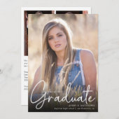 トレンディースクリプトオーバーレイ3枚の写真卒業 案内状 (正面/裏面)