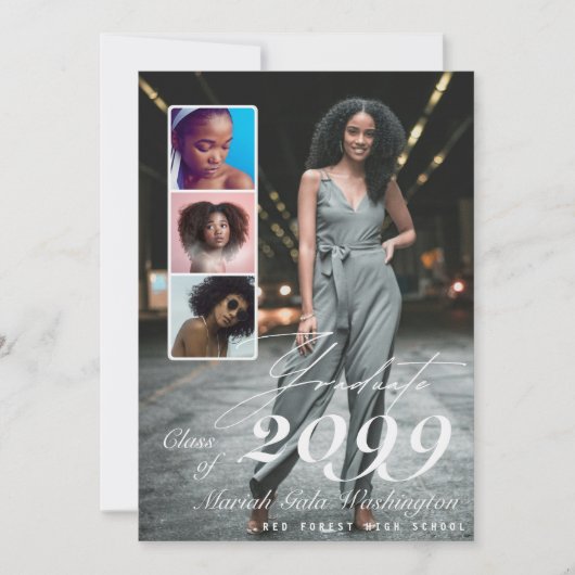 トレンディースクリプトオーバーレイ4フォトコラージュ卒業 案内状 (正面)