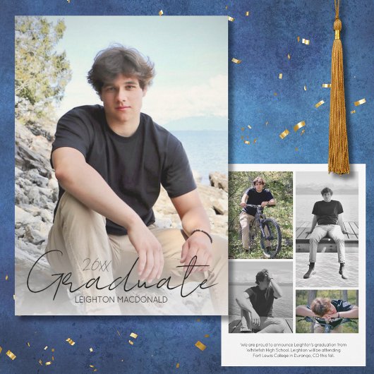 トレンディースクリプトオーバーレイ5枚の写真卒業 案内状