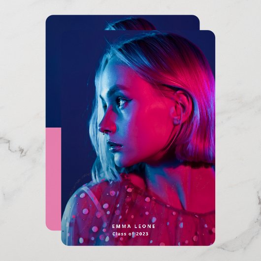 トレンディースクリプトオーバーレイ |写真卒業金ゴールド(2件) 箔招待状 (正面/裏面)